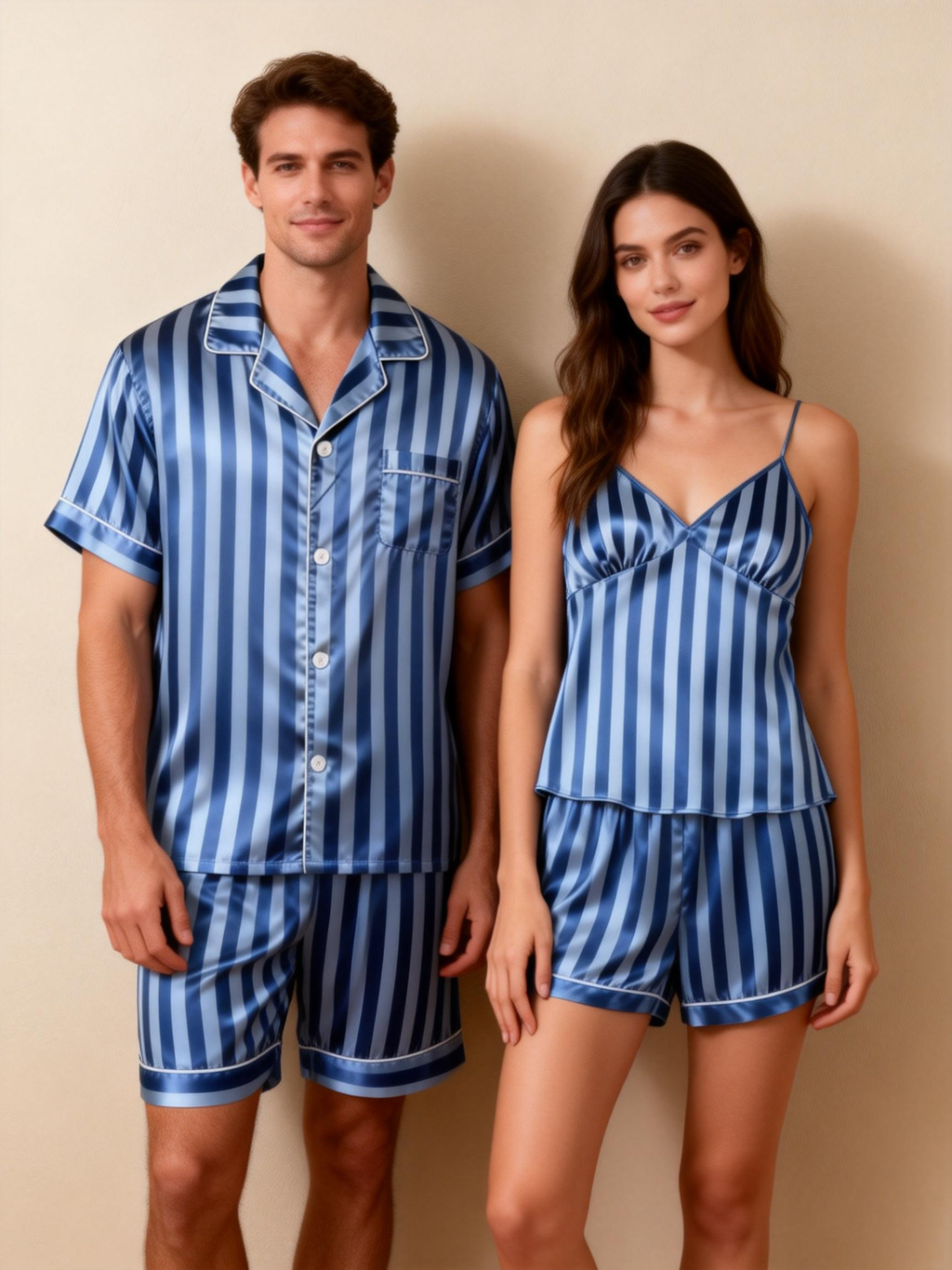 Striped Printed Silky Satin Pajamas for Couples ¨C Chic & Comfortable