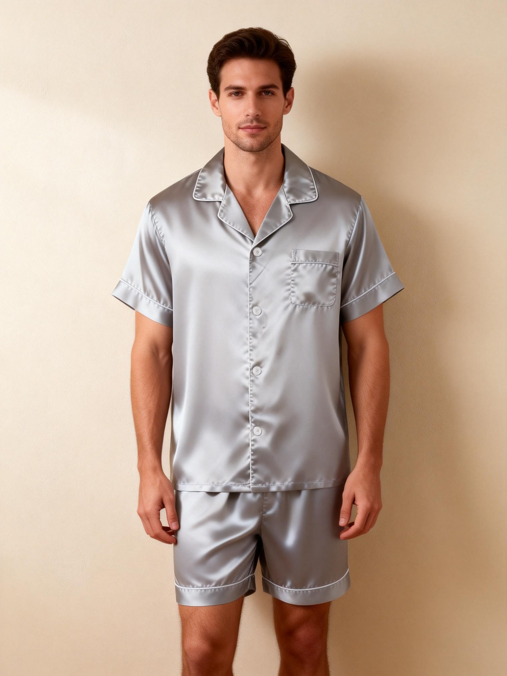 Silky Satin Solid Sleep Set for Couples-Gray