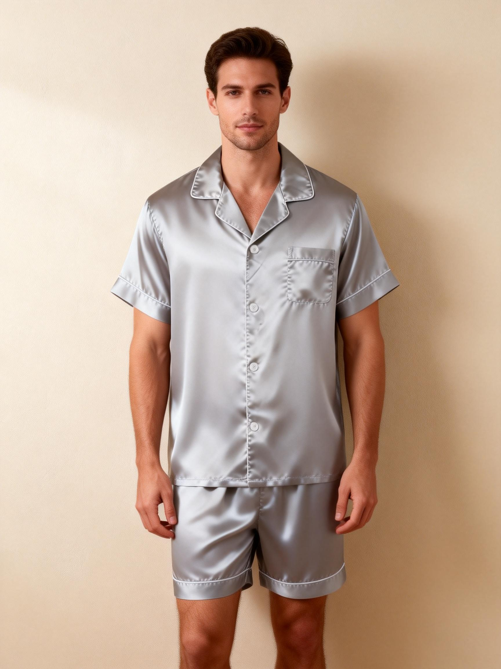Silky Satin Solid Sleep Set for Couples-Gray