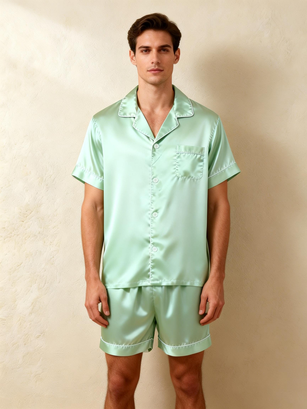 Silky Satin Solid Sleep Set for Couples-Light Green