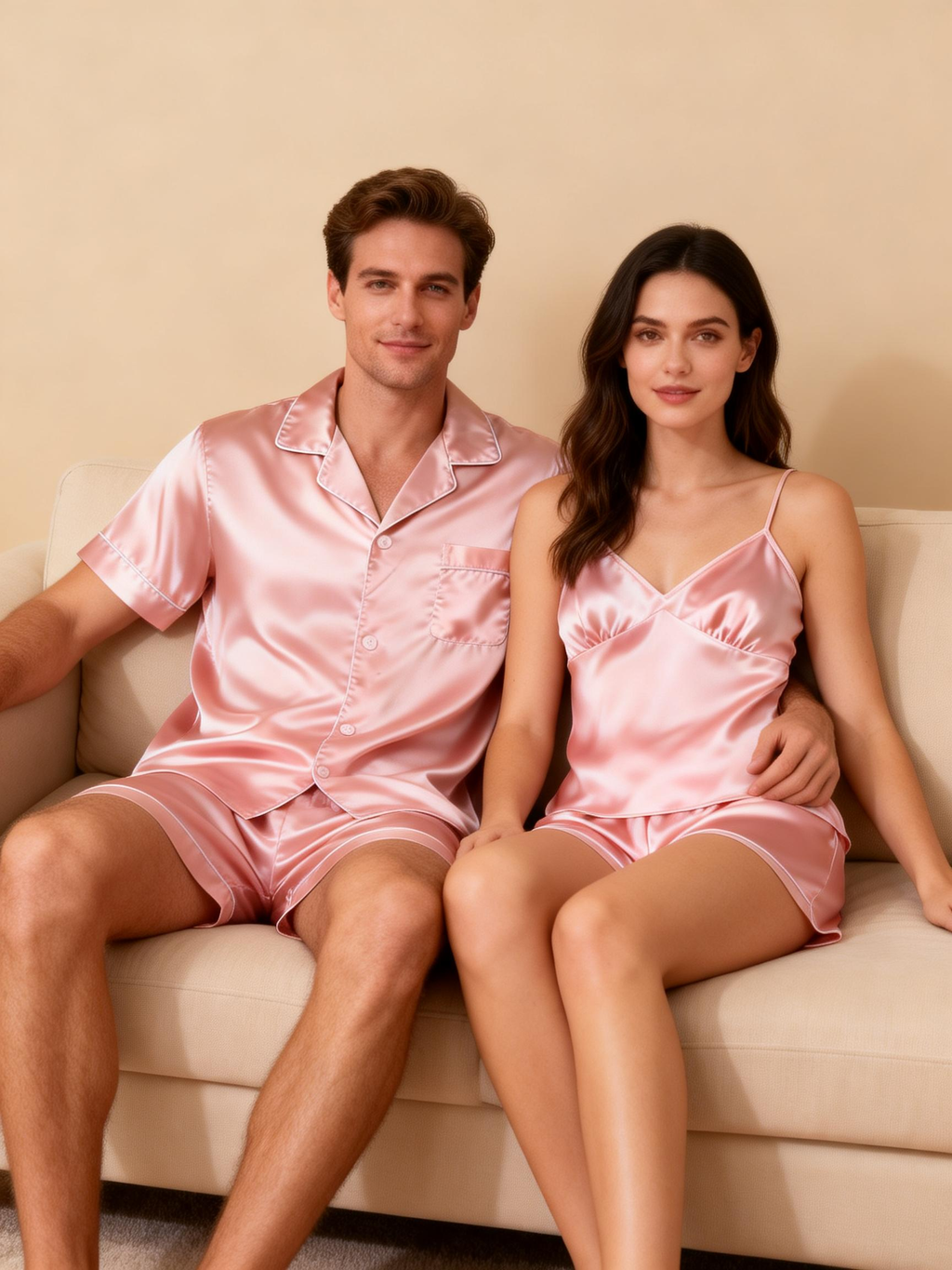 Silky Satin Solid Sleep Set for Couples-Gray