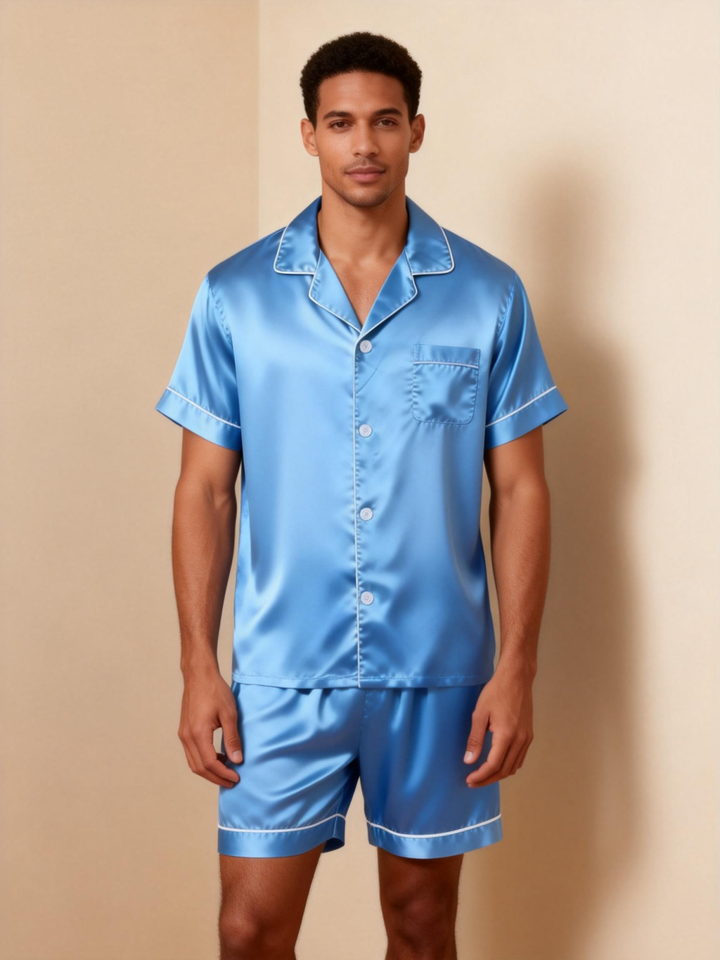 Silky Satin Solid Sleep Set for Couples-Oecan