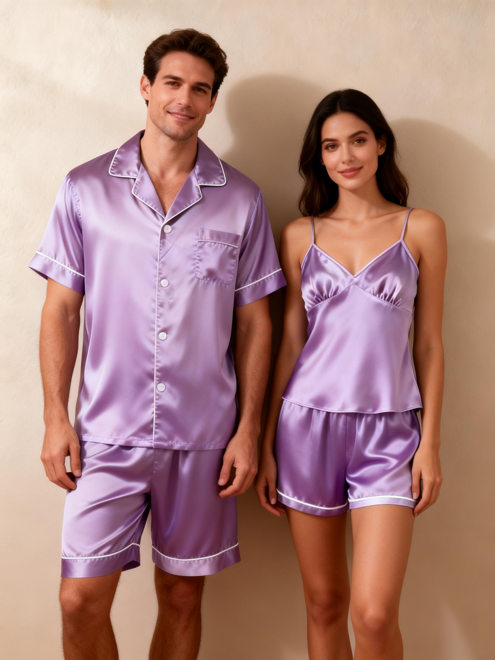 Silky Satin Solid Sleep Set for Couples-Mauve