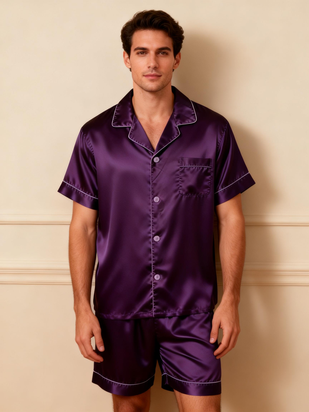 Silky Satin Solid Sleep Set for Couples-Purple