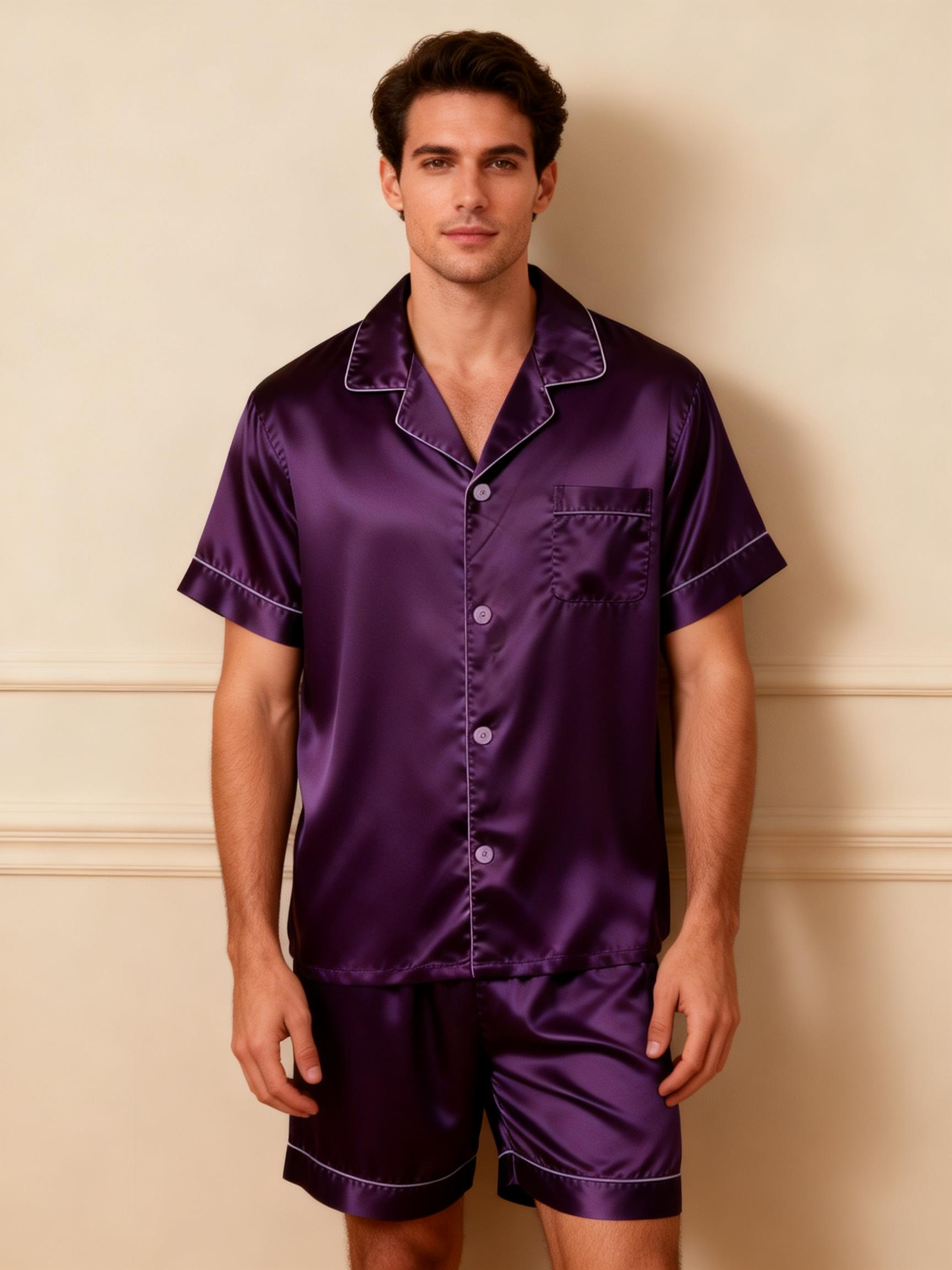 Silky Satin Solid Sleep Set for Couples-Purple