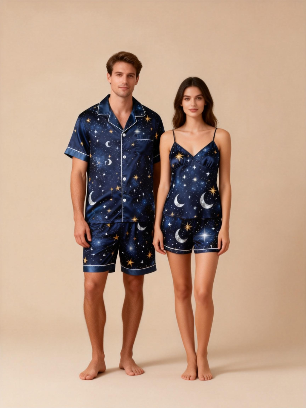 Matching Satin Pajamas Set for a Romantic Vacation