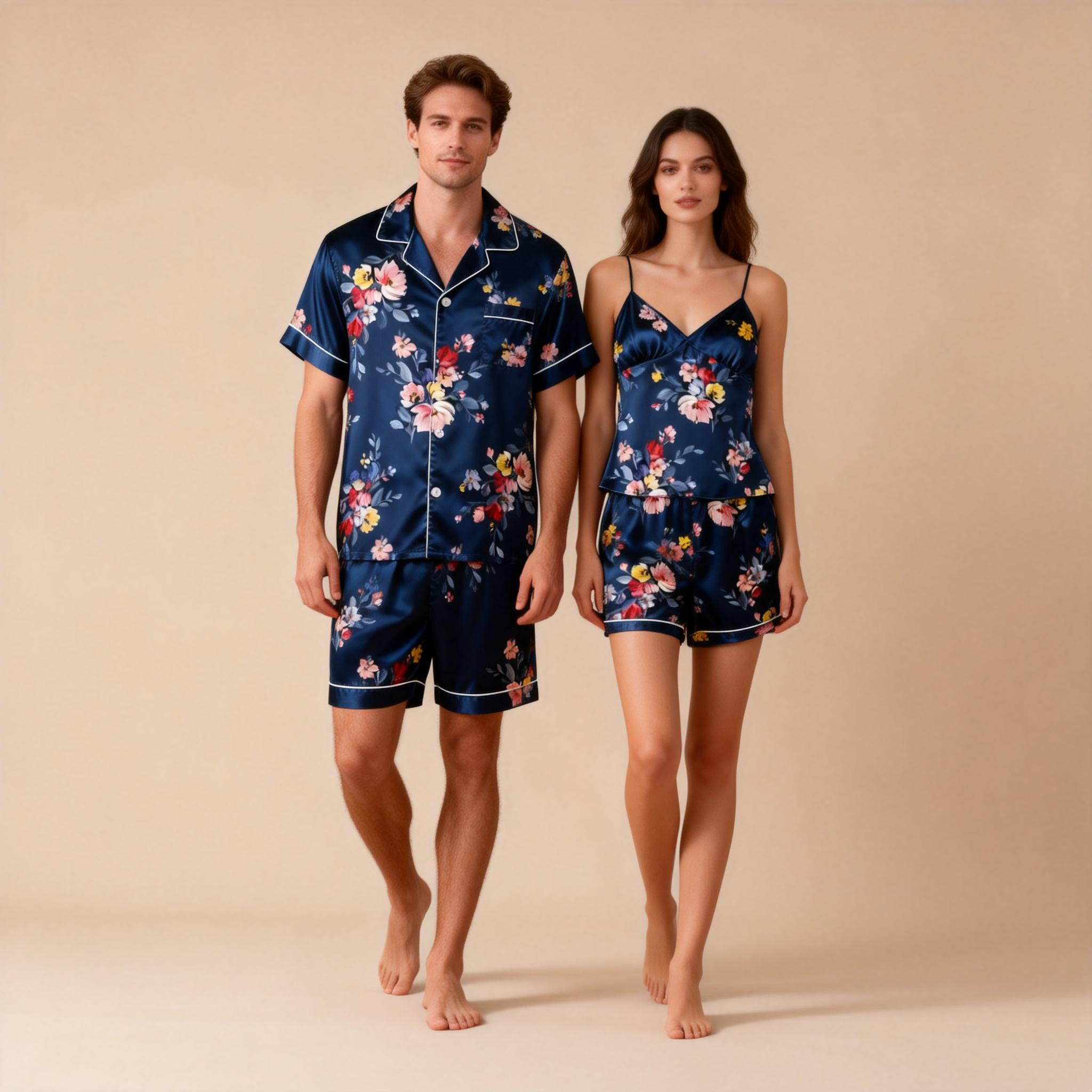 Classic Silky Satin Couple Pajamas ¨C Perfect for Gifts