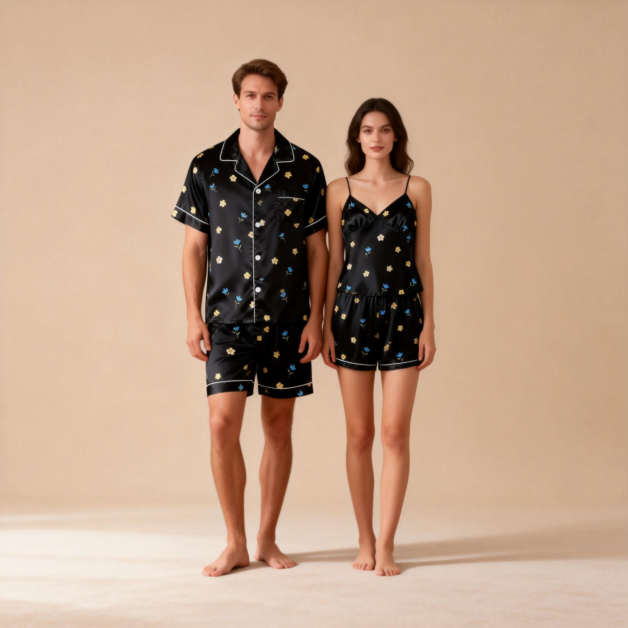 Silky Satin Couple Set ¨C Short Pajamas for Romantic Nights