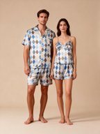 Anniversary Gift: Classic Satin Couple Pajamas Short Set