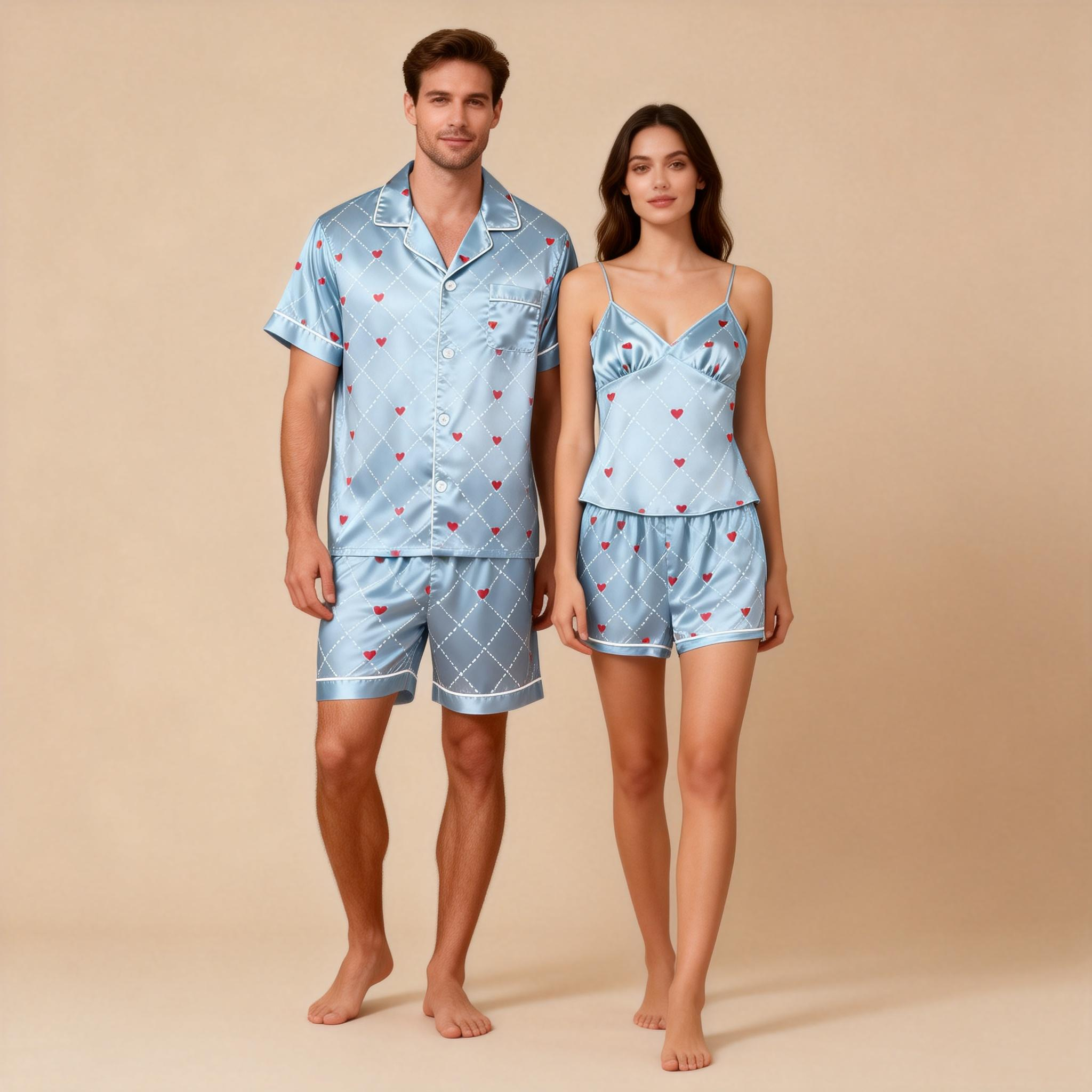 Silky Smooth Classic Pajamas for Couples ¨C Satin Short Set