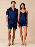 Silky Satin Solid Sleep Set for Couples-Navy