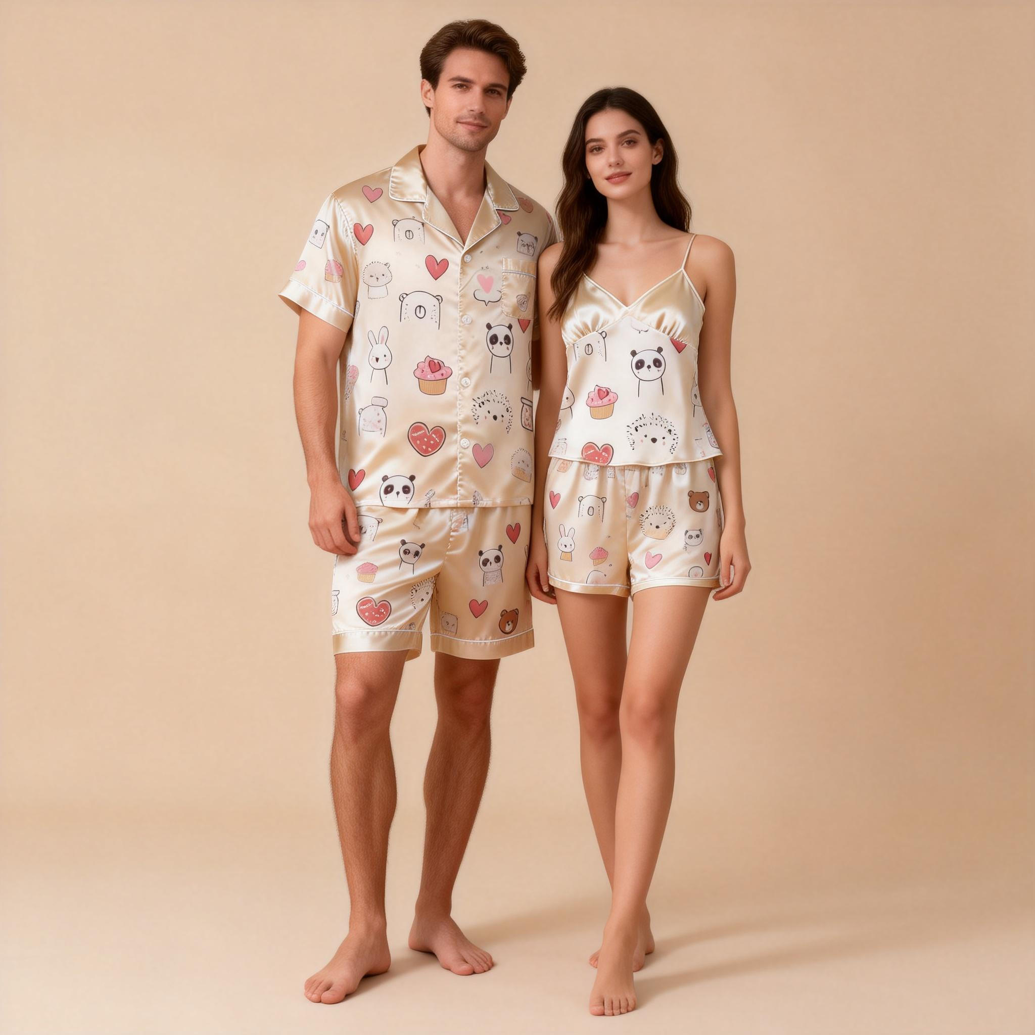 Silky Satin Pajamas Short Set ¨C Couple¡¯s Sleep Essential
