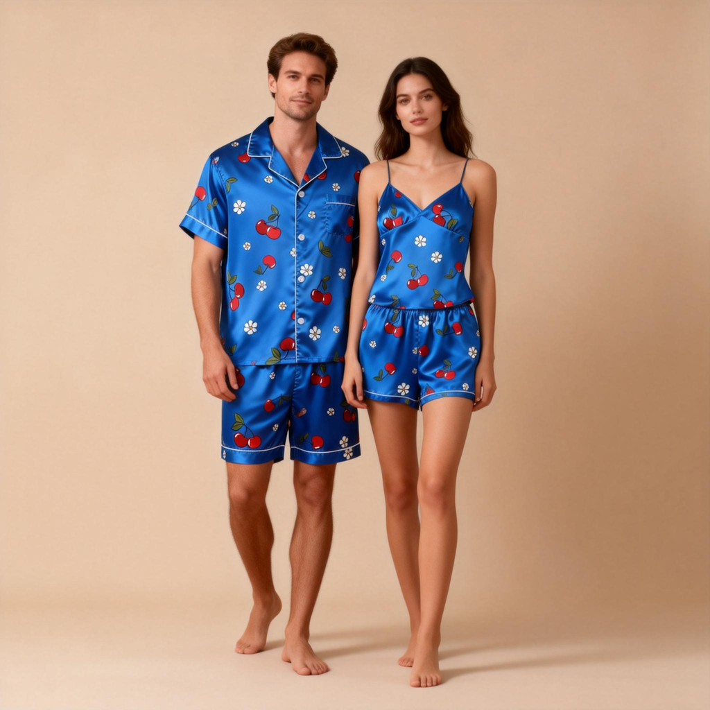 Couple¡¯s Silky Sleep Shorts ¨C Satin Pajama Set