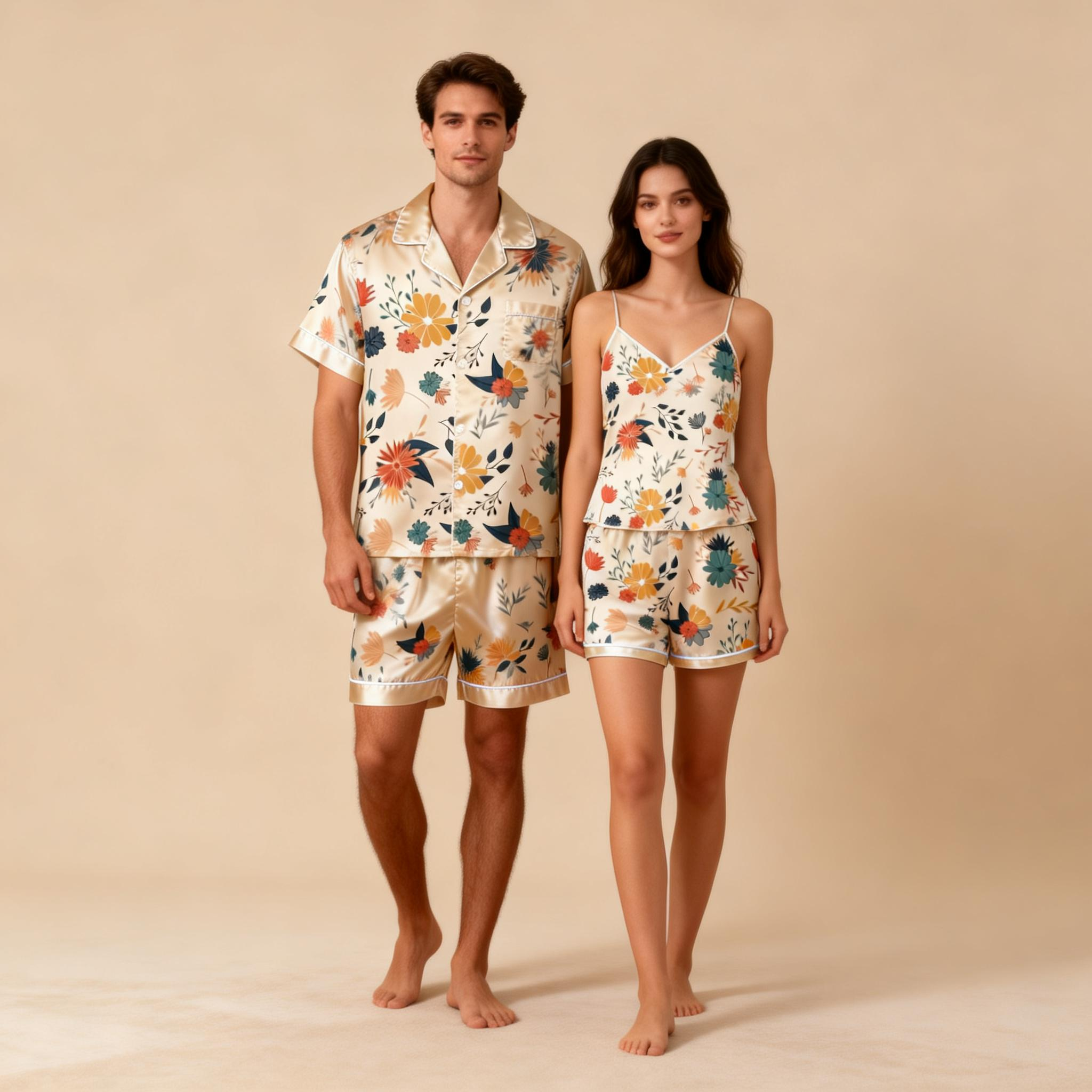 Silky Satin Sleepwear Gift Set for Couples ¨C Short Pajamas