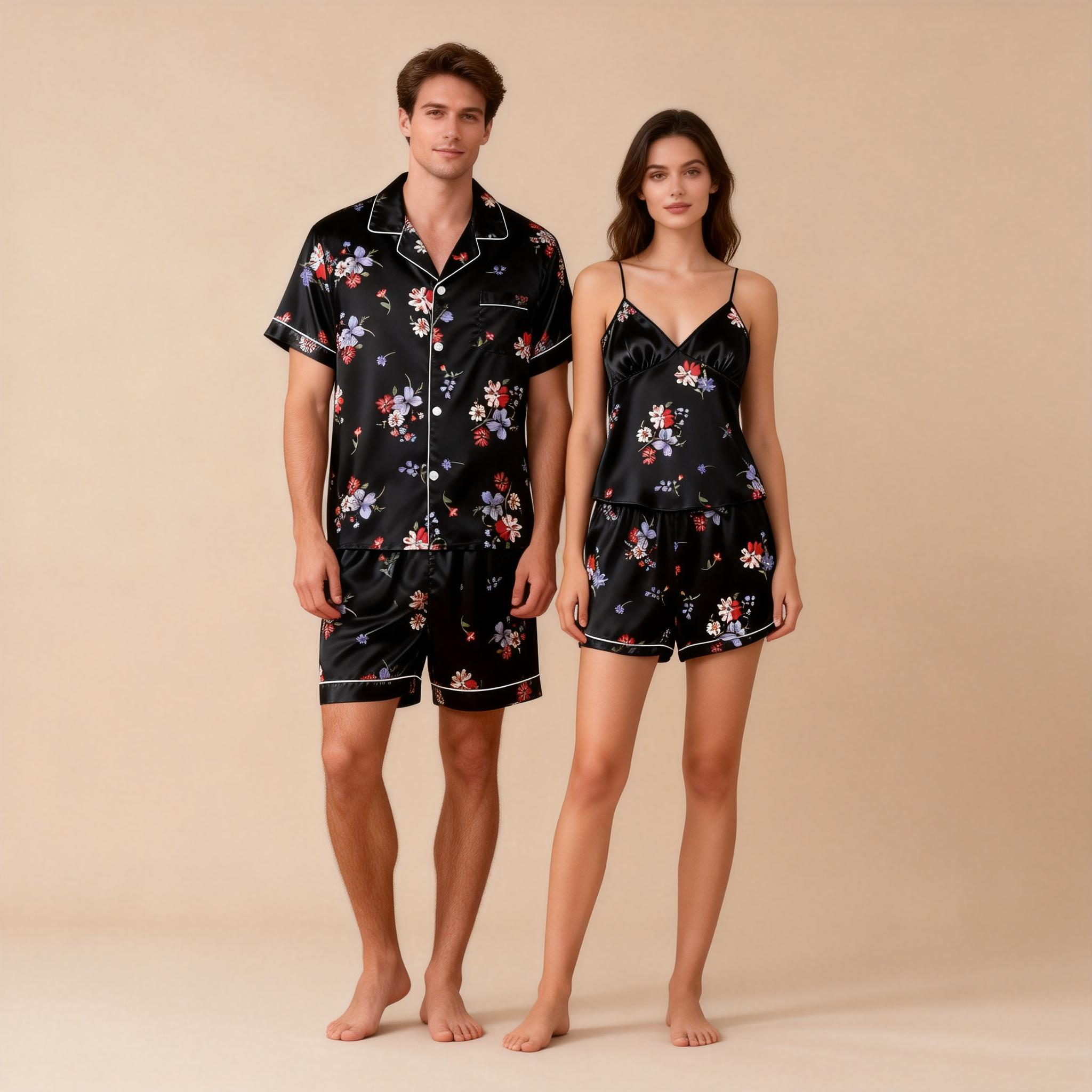 Silky Satin Couple Sleep Set ¨C Short & Stylish