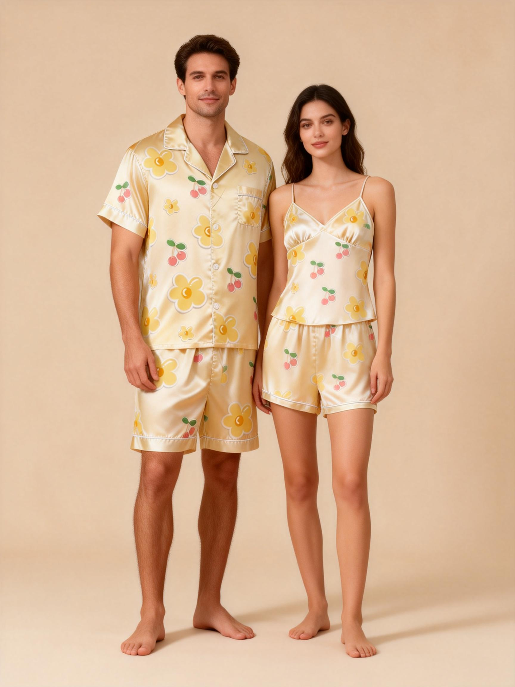 Romantic Satin Pajamas Set for Couples ¨C Short Style