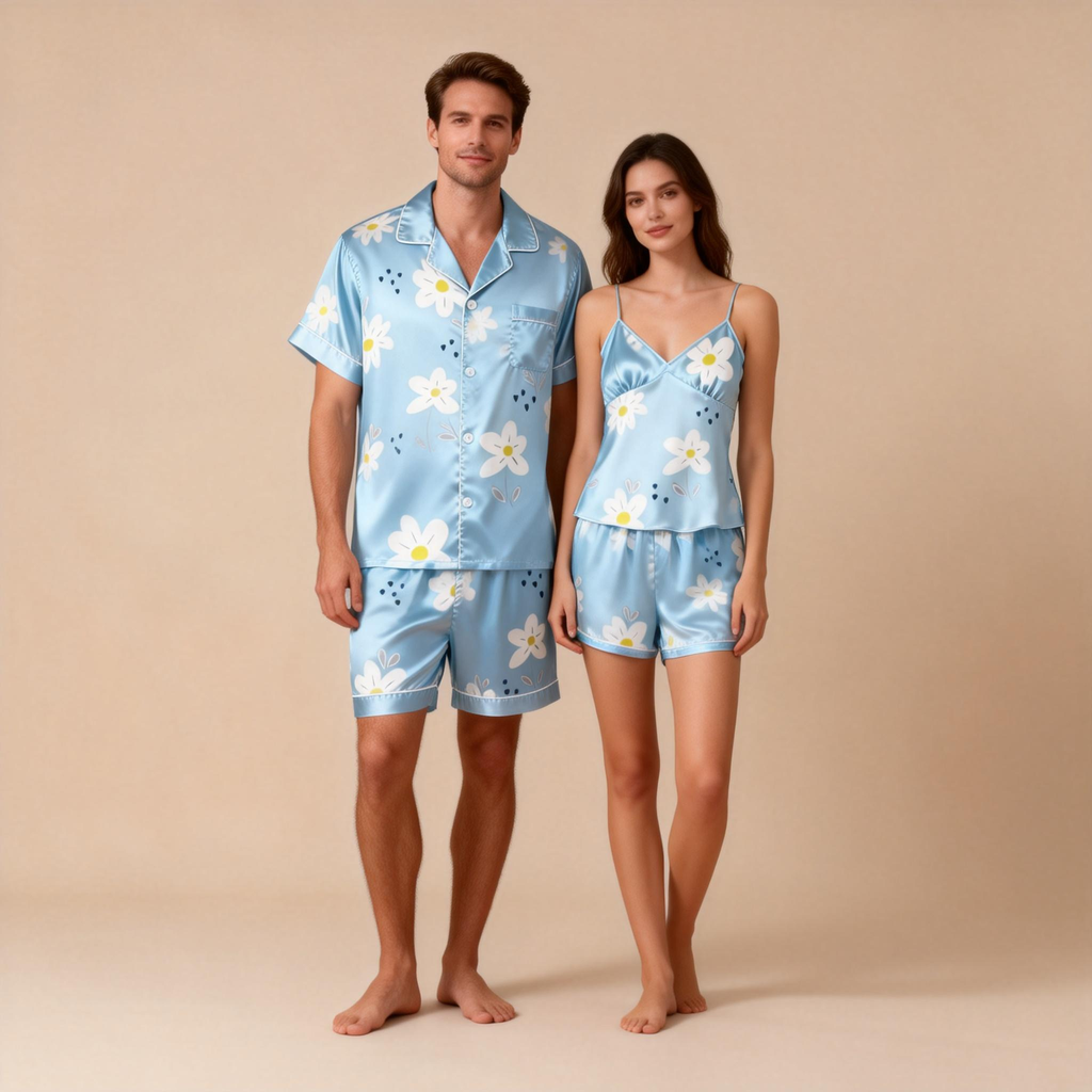 Silky Satin Lounge Set for Two ¨C Comfortable Short Pajamas