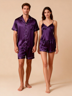 Silky Satin Solid Sleep Set for Couples-Purple
