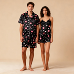 Silky Classic Couple Satin Pajamas Short Set ¨C Luxurious Matching Sleepwear
