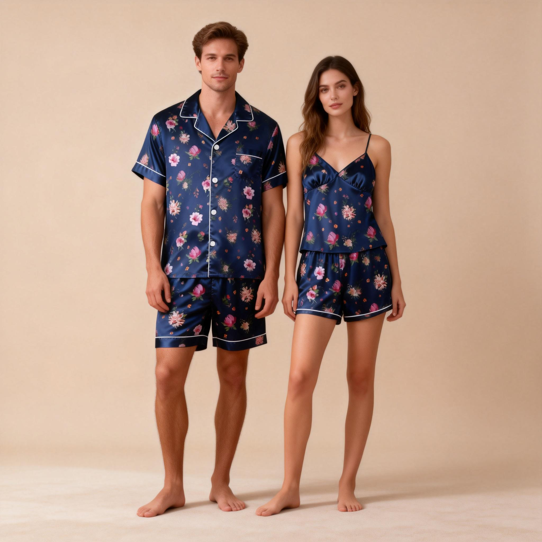 Couple¡¯s Silky Evening Pajamas ¨C Satin Short Set