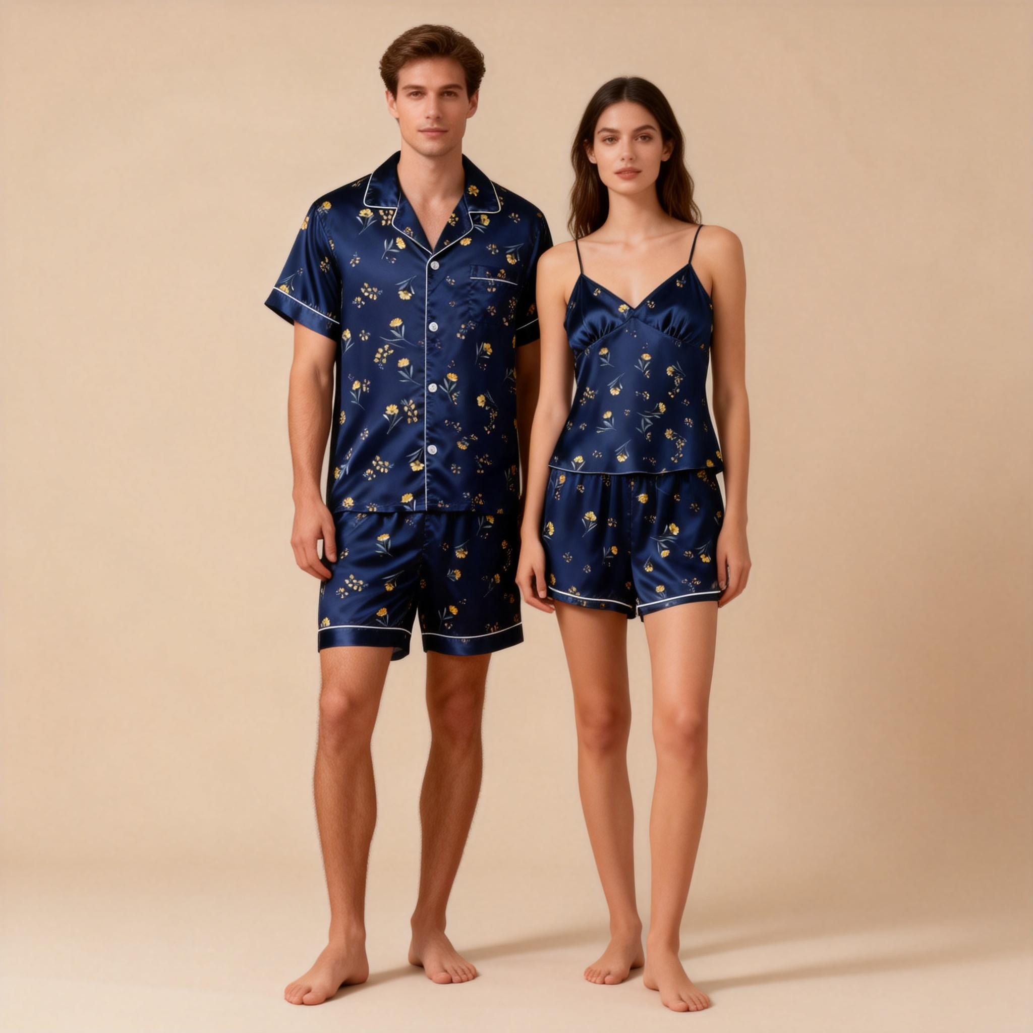 Silky Satin Couple Pajamas ¨C Perfect for Wedding Nights