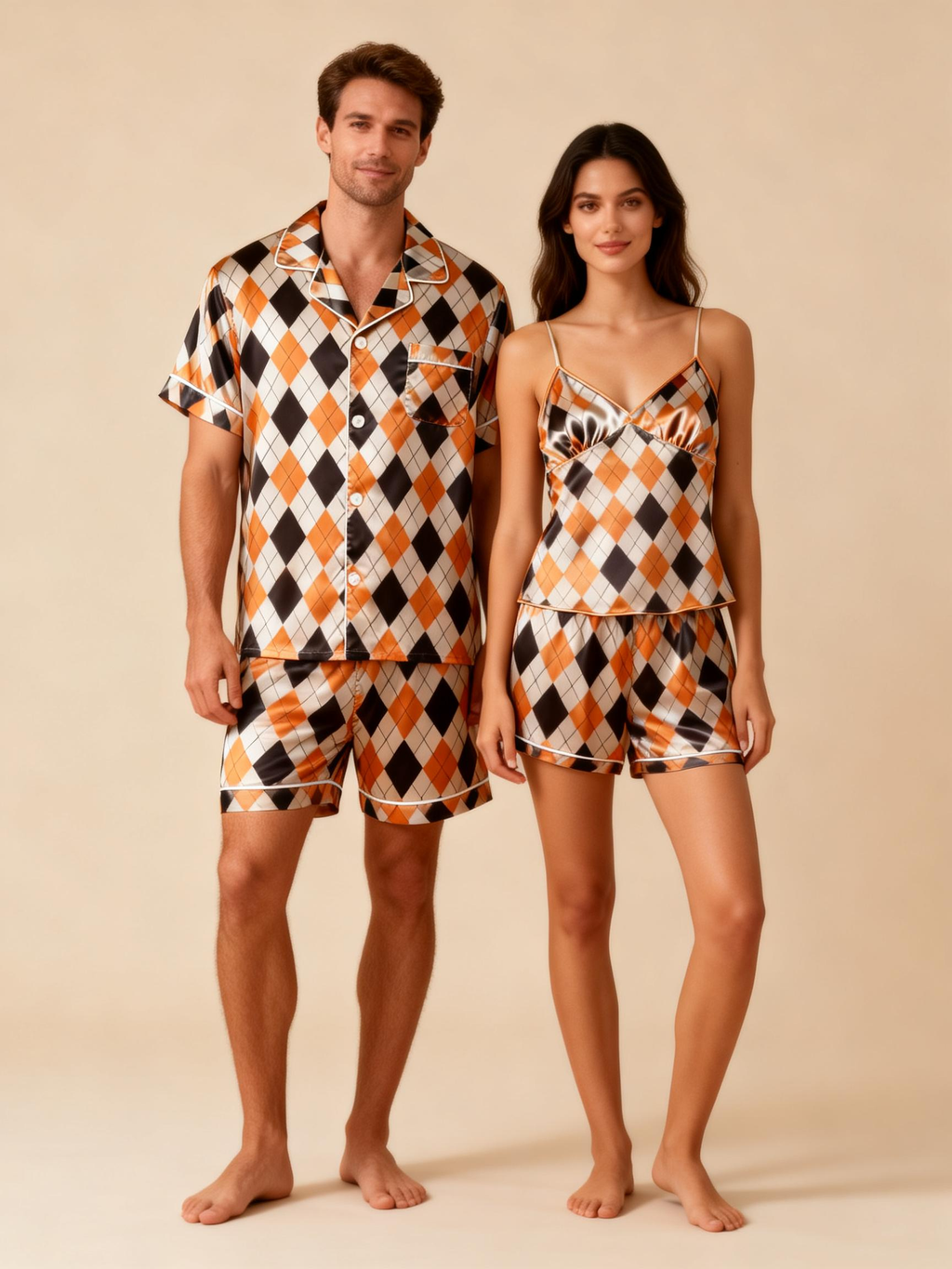 Timeless Couple Pajamas in Glossy Satin Fabric