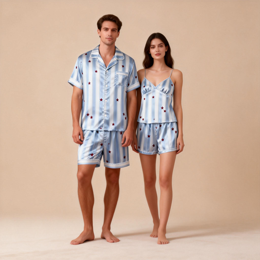 His & Her Silky Satin Pajamas ¨C Matching Sleep Set