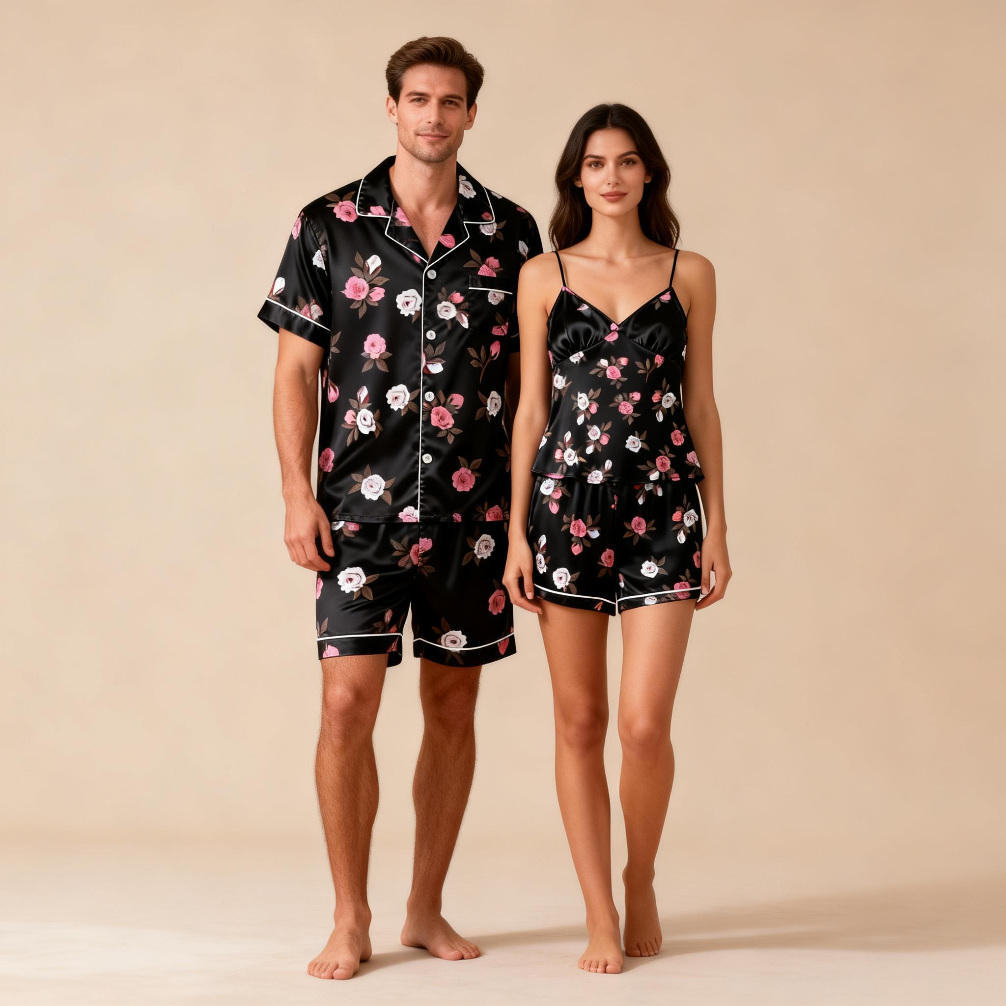 Matching Silky Sleep Set for Couples ¨C Satin Short Style