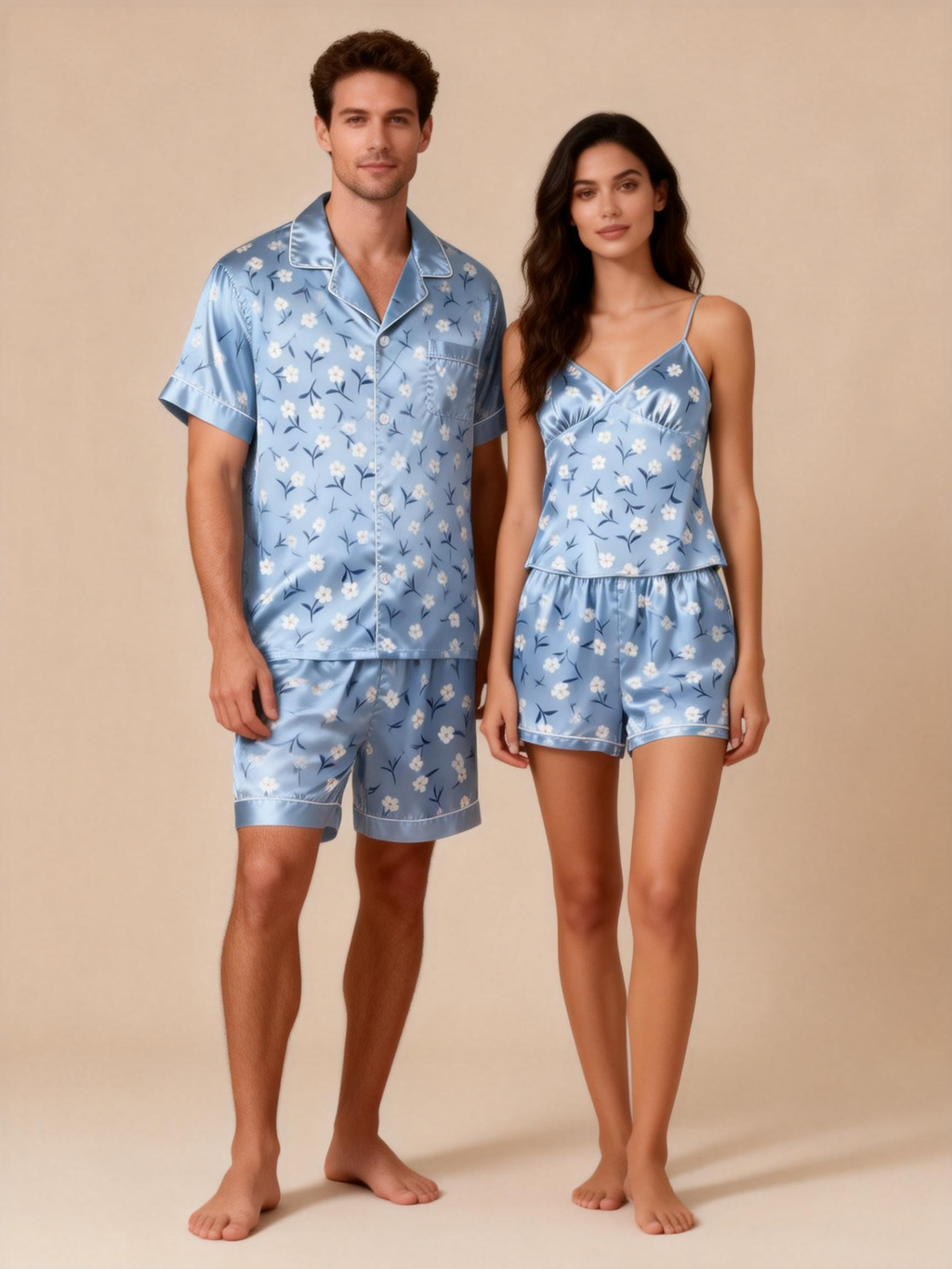 Classic Couple Satin Pajamas Short Set for a Cozy Night In