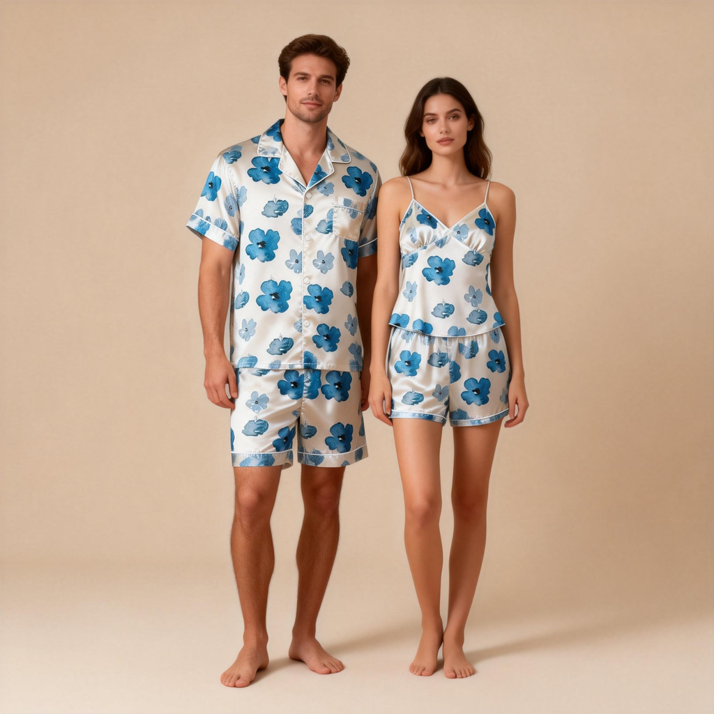 Silky Satin Matching Pajamas ¨C Couple Short Set