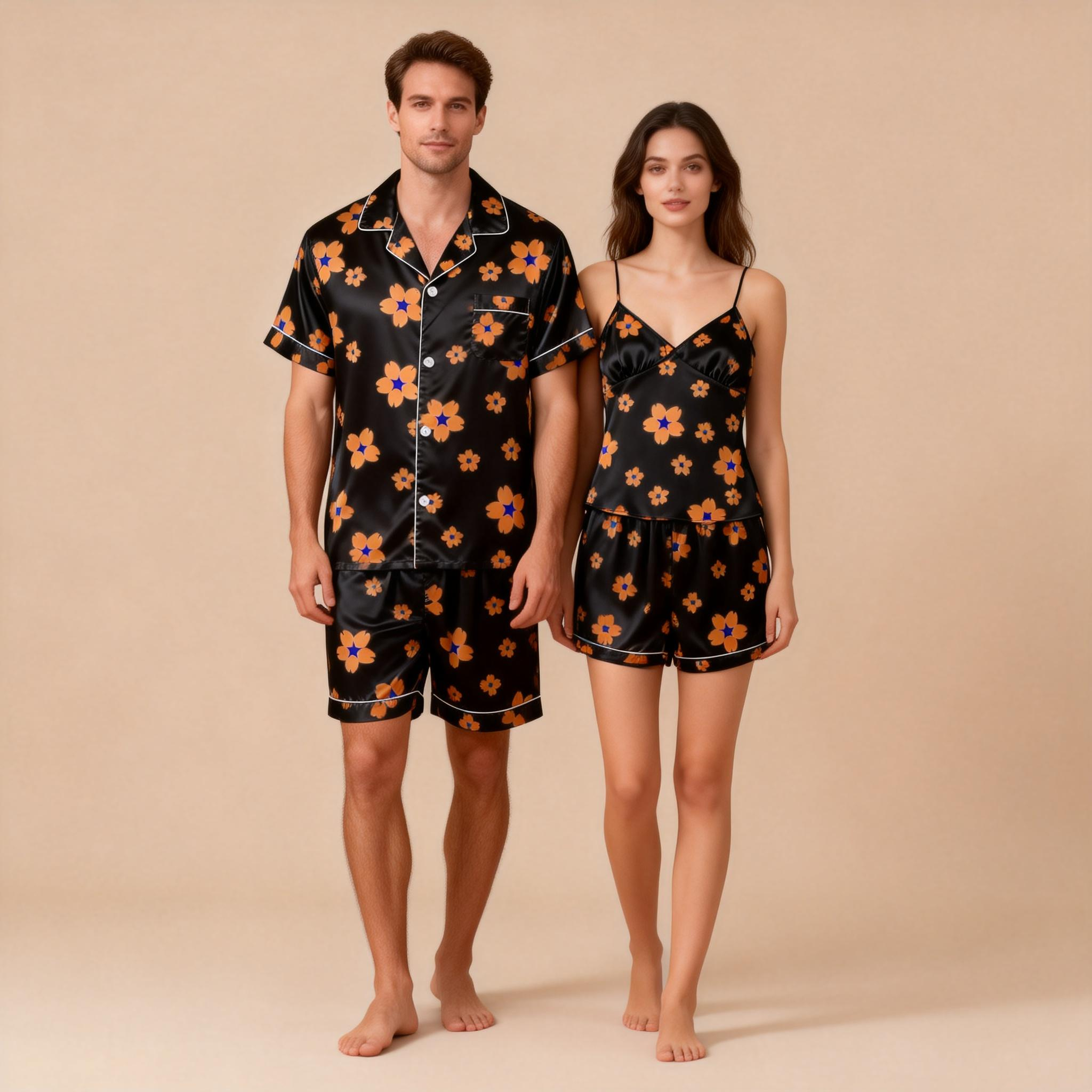 Couple¡¯s Silky Sleepwear ¨C Satin Pajama Shorts Set