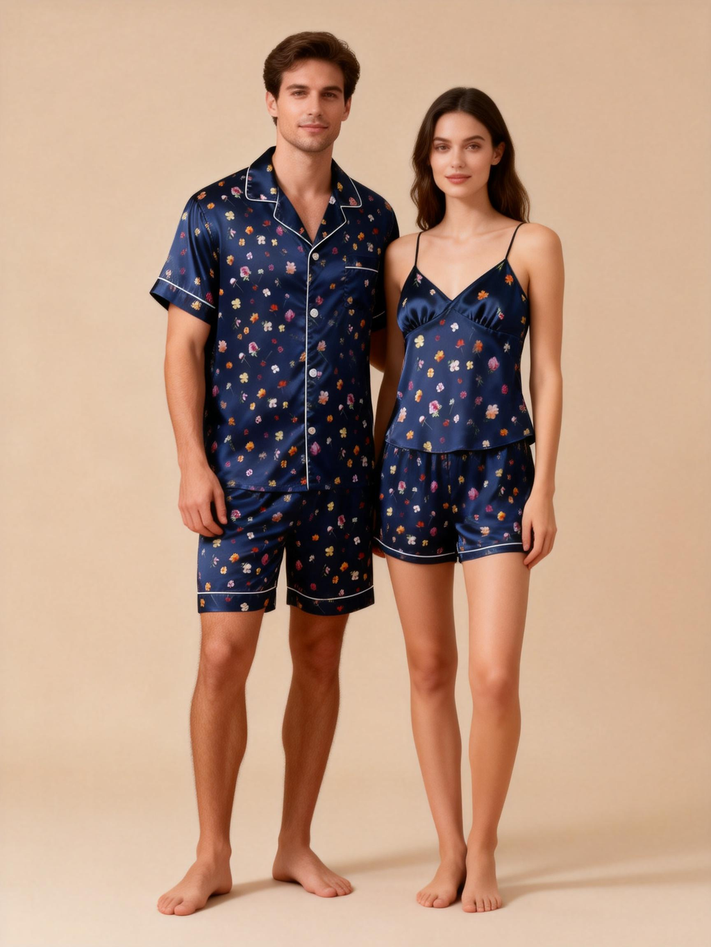 Couple's Nightwear: Classic Satin Pajamas Short Set