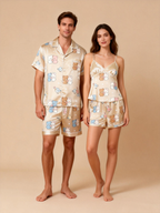 Premium Satin Fabric Couple Pajamas Short Set