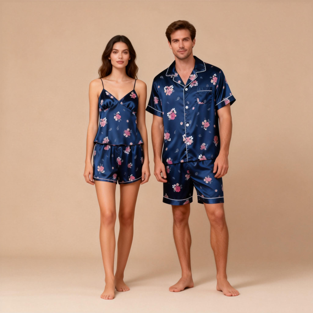 Silky Satin Couple Pajamas ¨C Soft & Shimmery Sleepwear