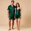 Silky Satin Solid Sleep Set for Couples-Dark Green