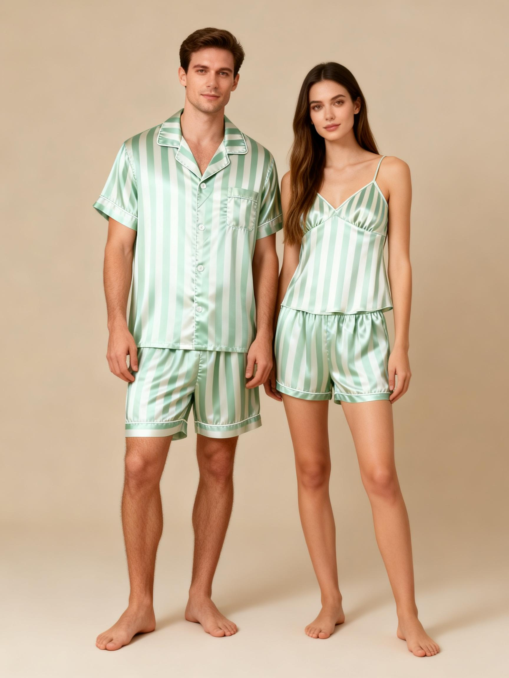 Striped Printed Silky Satin Pajamas for Couples ¨C Chic & Comfortable
