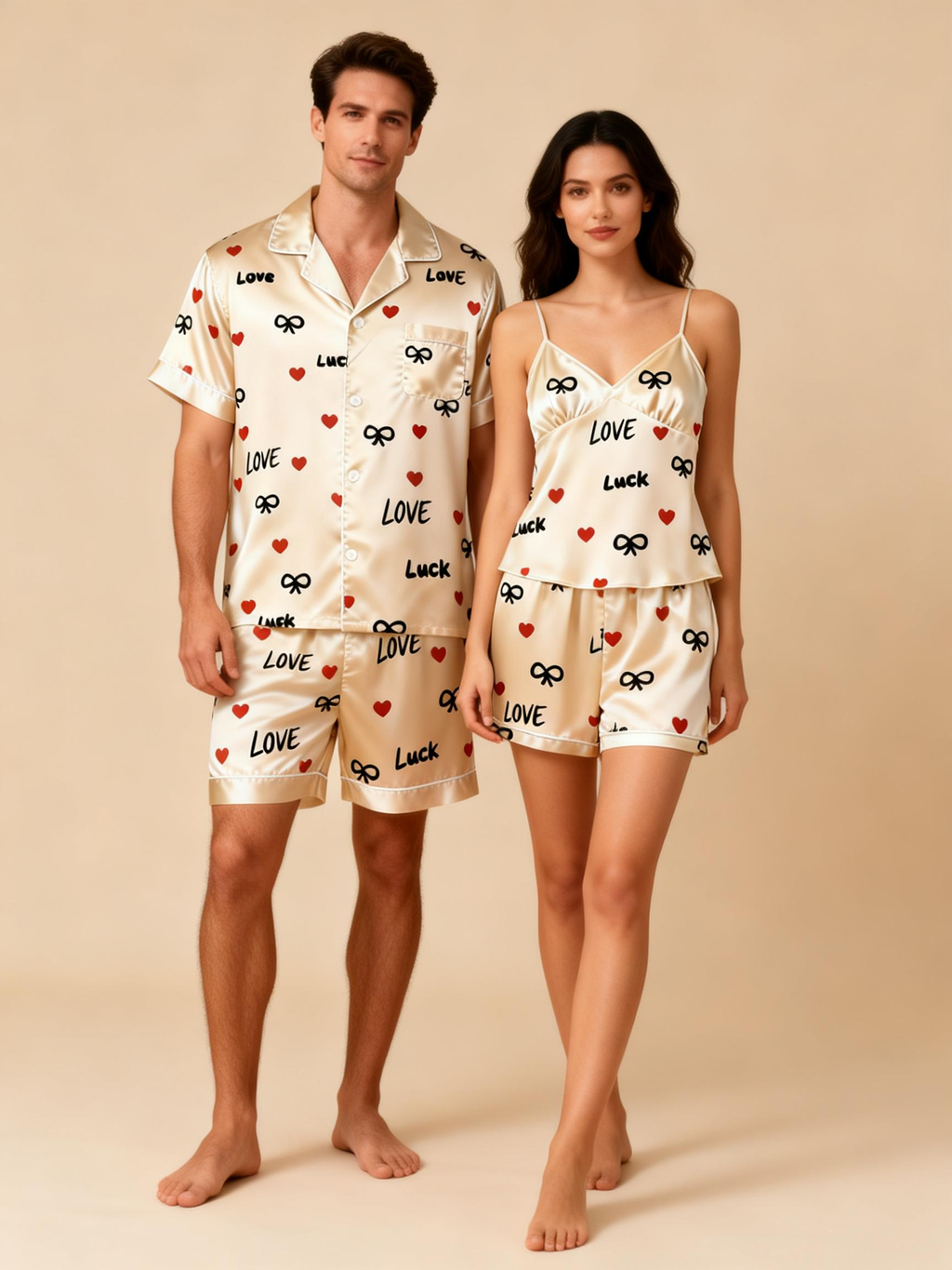 Fashionable Bedtime Attire: Satin Pajamas for Couples