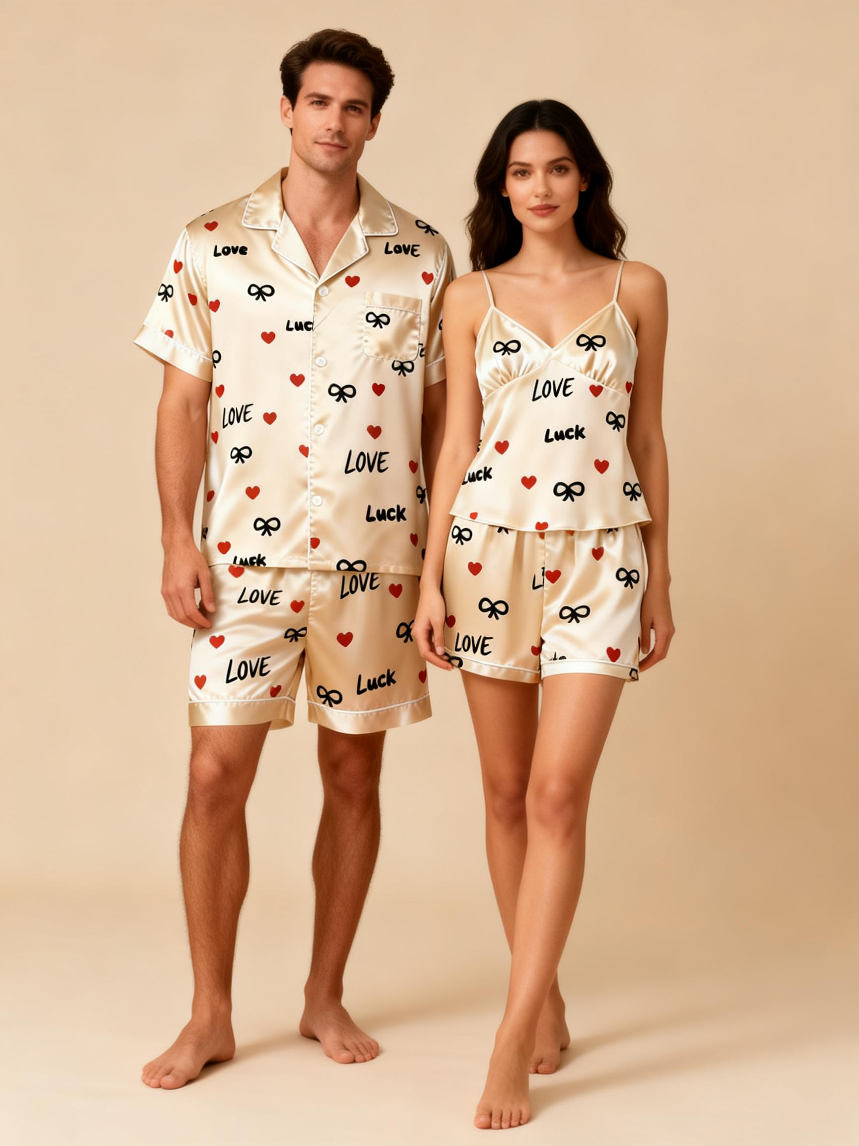Fashionable Bedtime Attire: Satin Pajamas for Couples