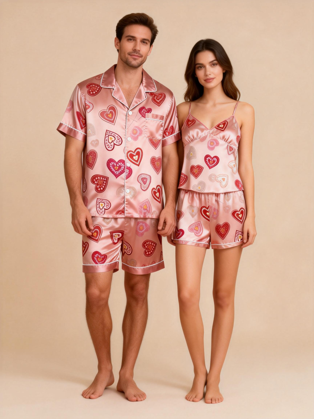 Ideal for Anniversaries: Matching Satin Couple Sleepwear