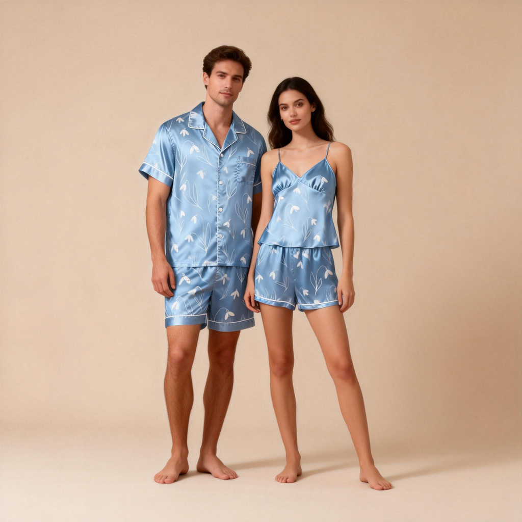 Matching Silky Satin Sleep Set for Him & Her ¨C Short & Sweet