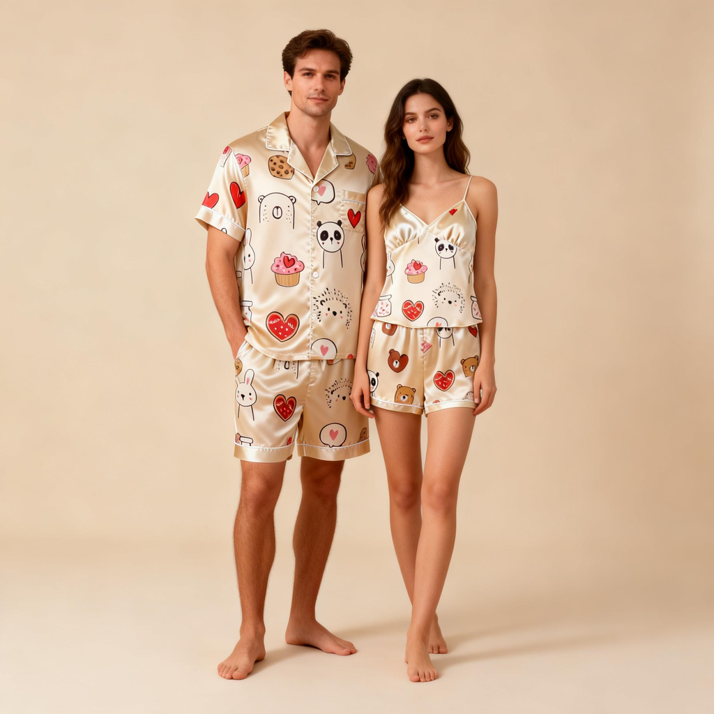 Coordinating Satin PJs for Couples ¨C Summer Sleepwear