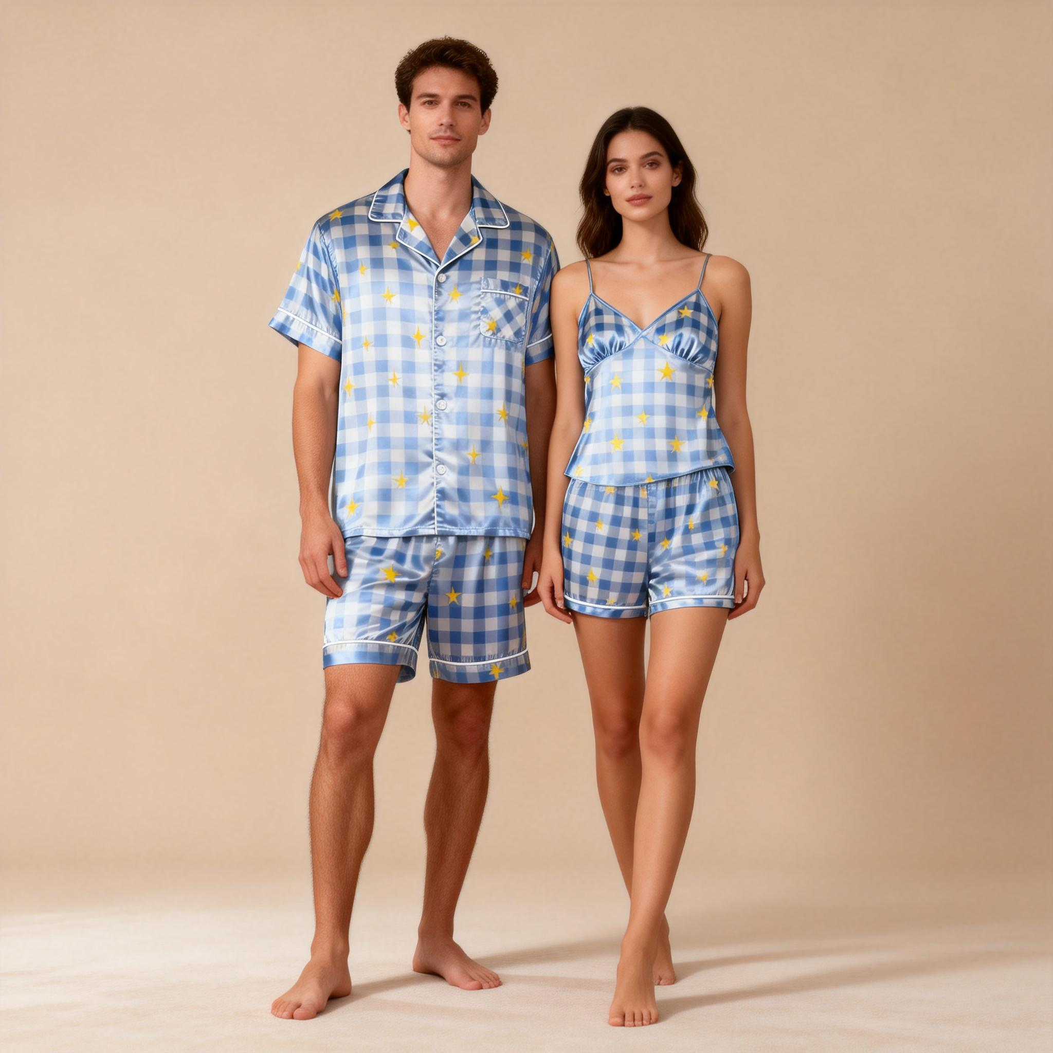 Silky Satin Sleep Set for Couples ¨C Short Sleeve Design