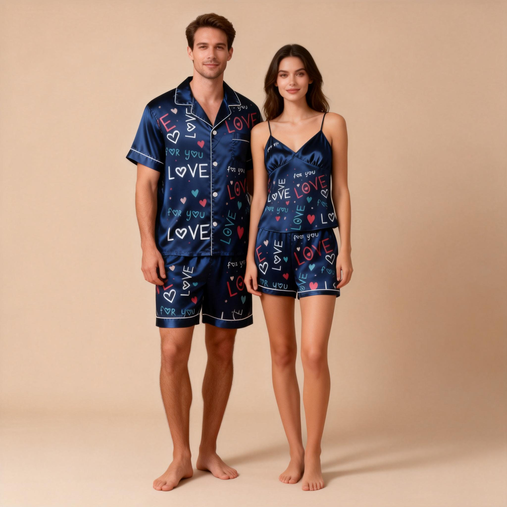 Matching Silky Sleep Pajamas for Couples ¨C Satin Fabric