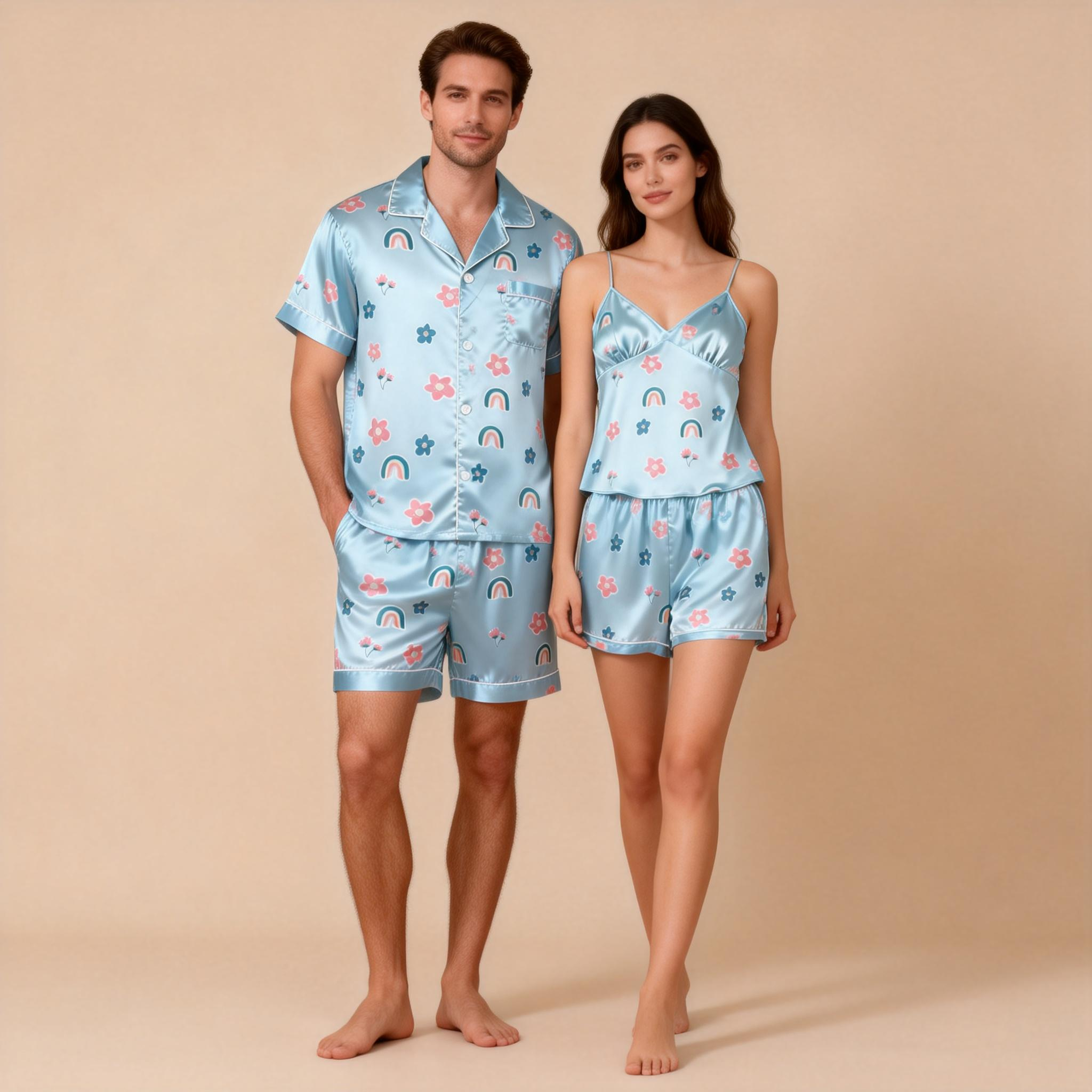 His & Her Satin Pajama Shorts Set ¨C Classic Comfort