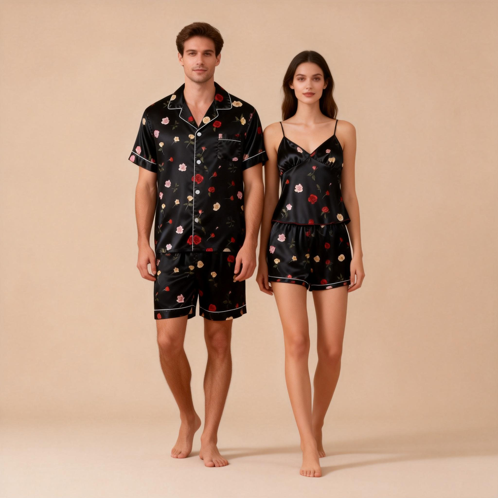 Silky Classic Pajamas for Two ¨C Satin Short Set