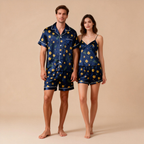 Couple¡¯s Silky Satin Sleepwear ¨C Classic Short Pajama Set
