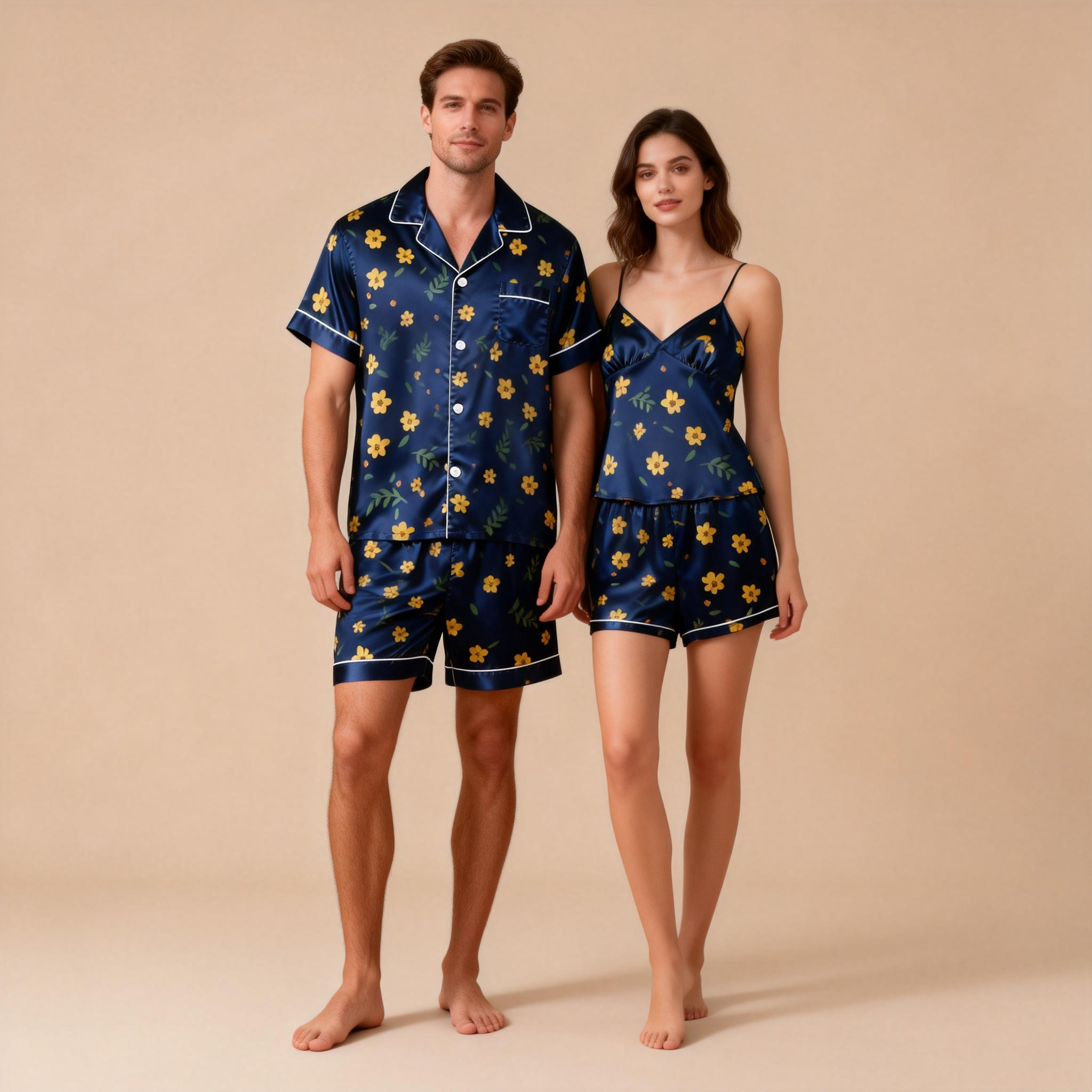 Couple¡¯s Silky Satin Sleepwear ¨C Classic Short Pajama Set