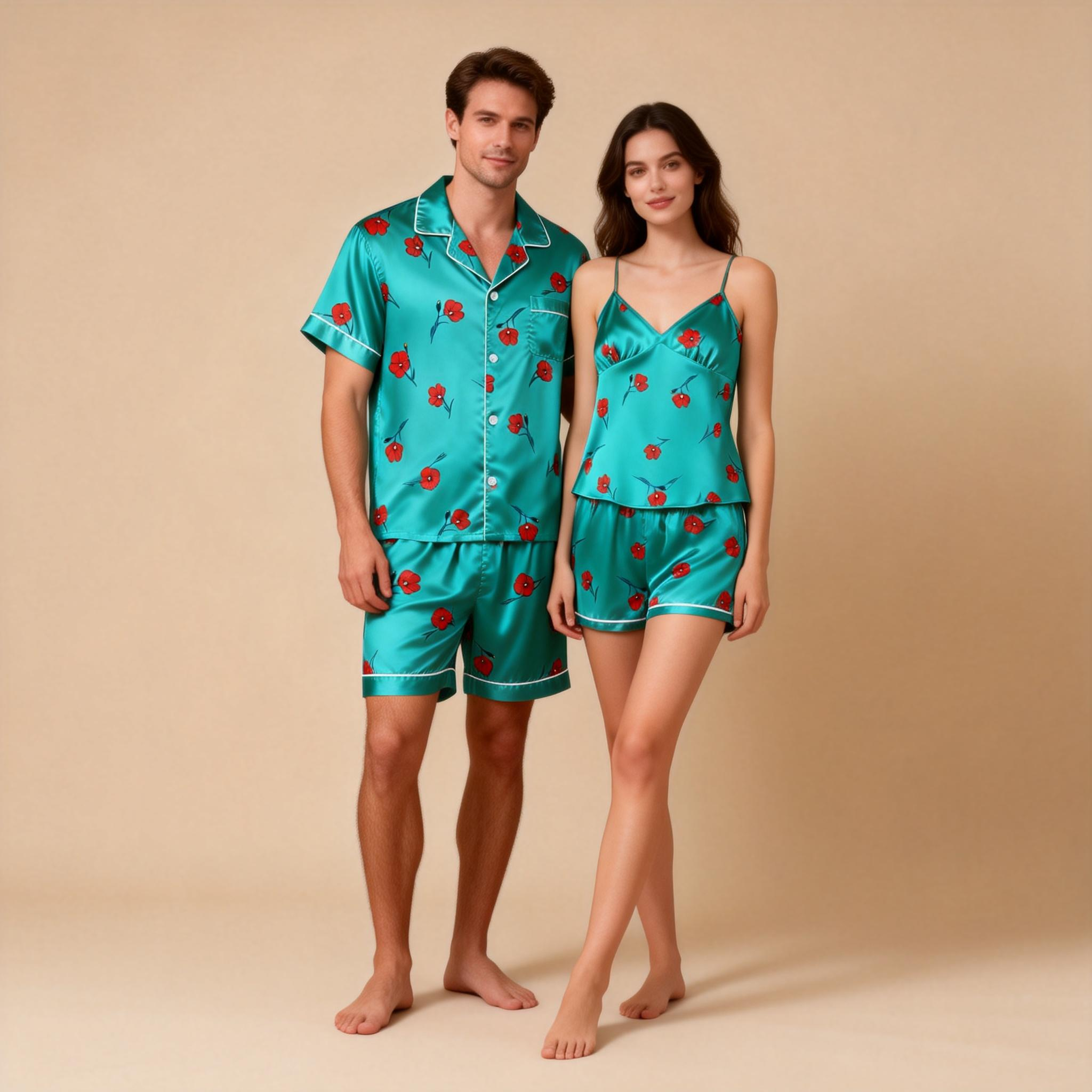 Silky Smooth Couple Pajamas ¨C Classic Satin Short Set