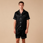 Silky Satin Striped Printed Sleep Set for Men-Dark Green
