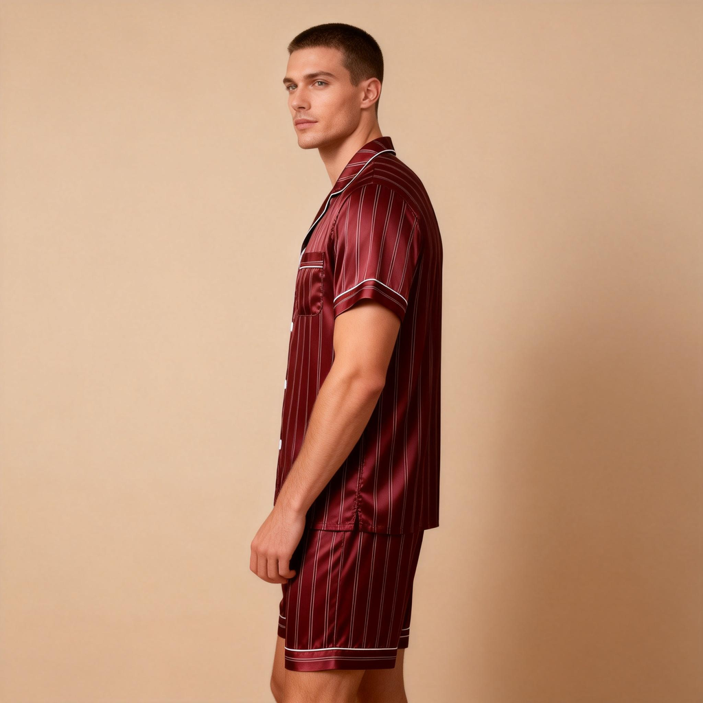 Silky Satin Striped Printed Sleep Set for Men-Royal